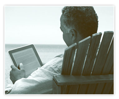 man reading tablet